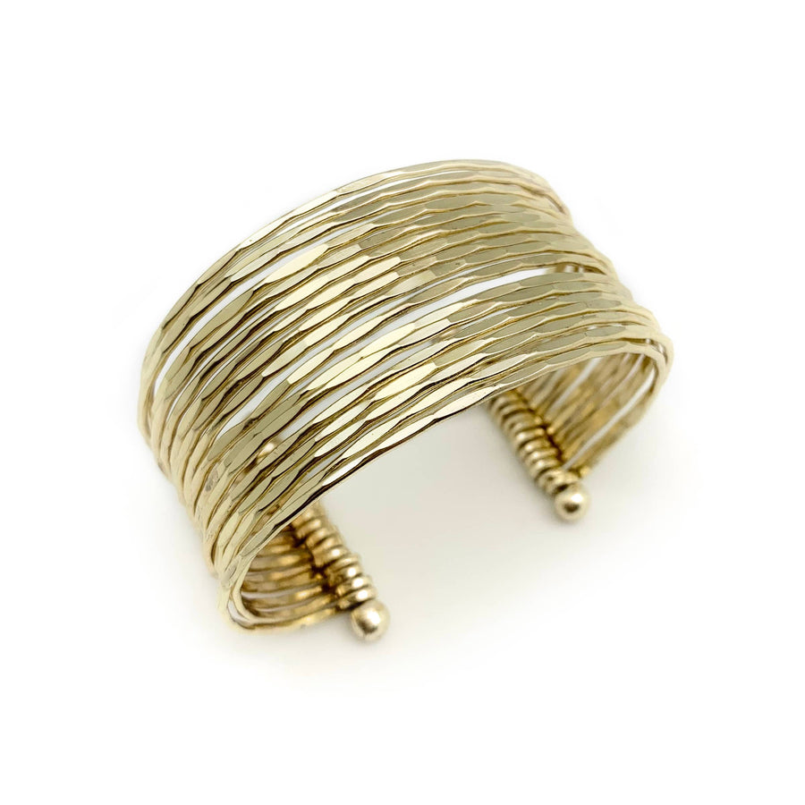 Gold Plated Adjustable Cuff Bracelet - Hammered Bands