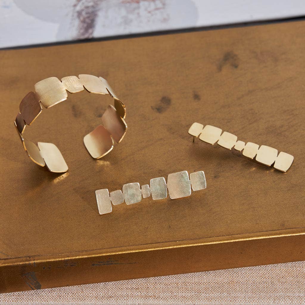 Mod Cairn Statement Earrings - Brass
