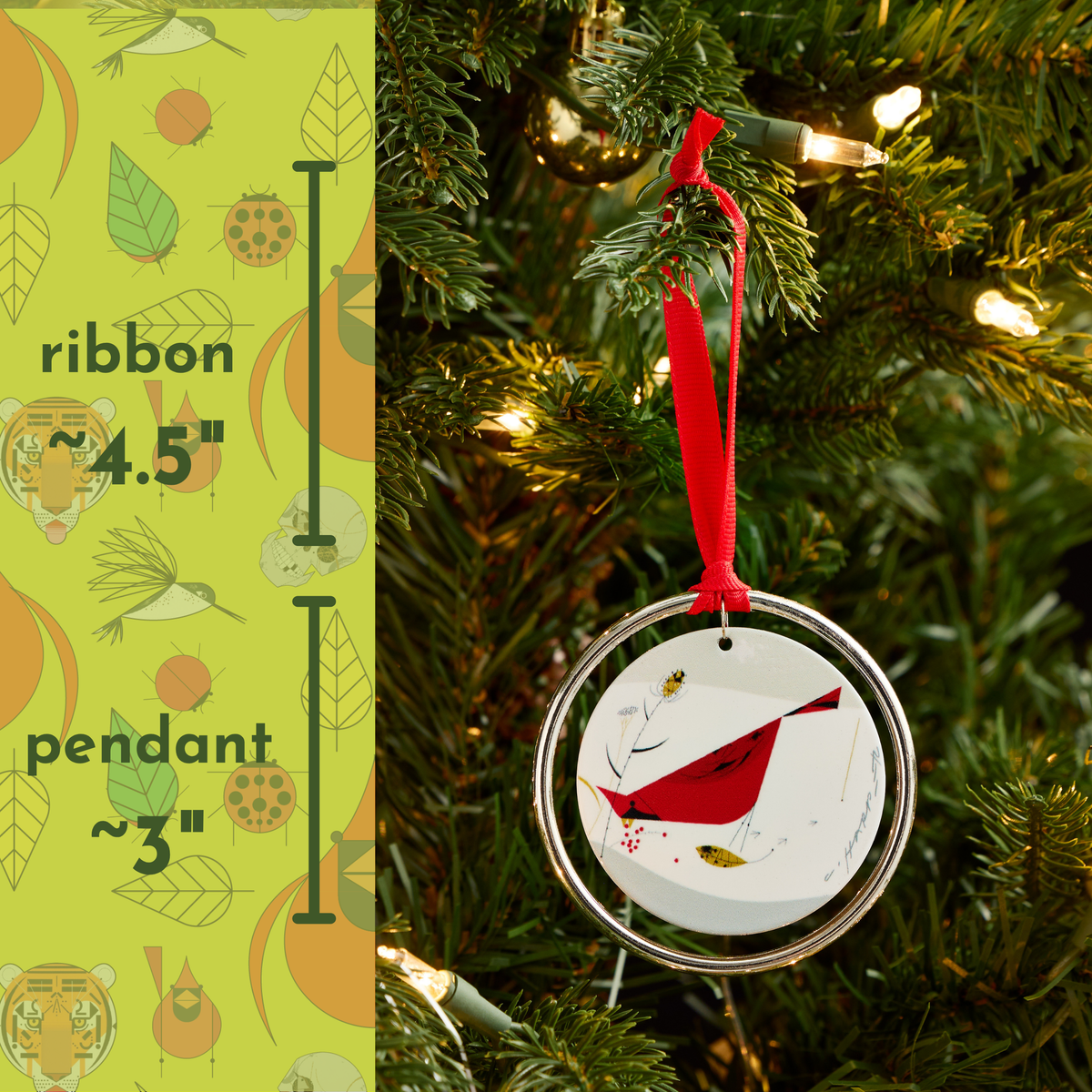 Charley Harper Cardinal w/ Berries Ornament – 3” diameter