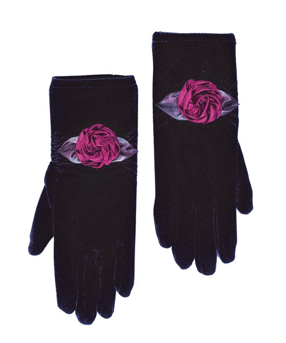 Velvet Gloves with Flower - Various Colors - WEB ONLY EXCLUSIVE