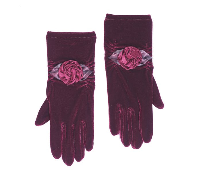 Velvet Gloves with Flower - Various Colors - WEB ONLY EXCLUSIVE