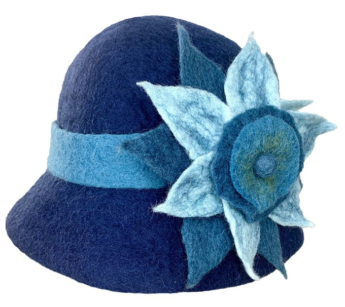 Blue Felt Hat with Flower - WEB ONLY EXCLUSIVE