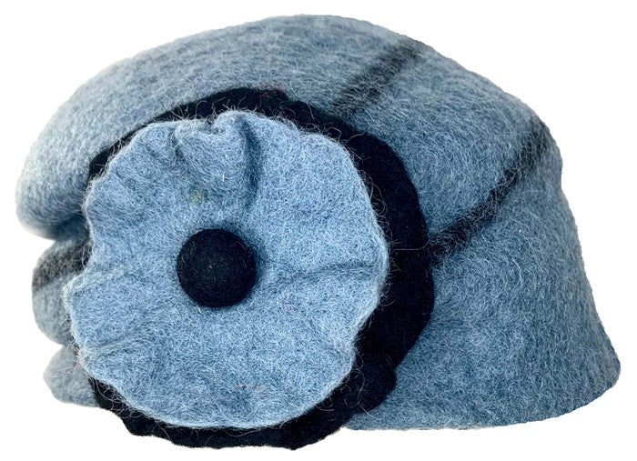 Blue Grey Felt Floral Cloche - WEB ONLY EXCLUSIVE