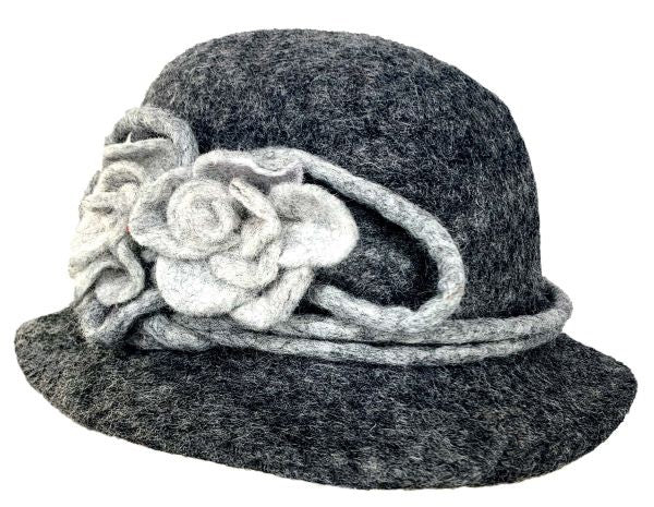 Charcoal Grey Hat with Flower - WEB ONLY EXCLUSIVE