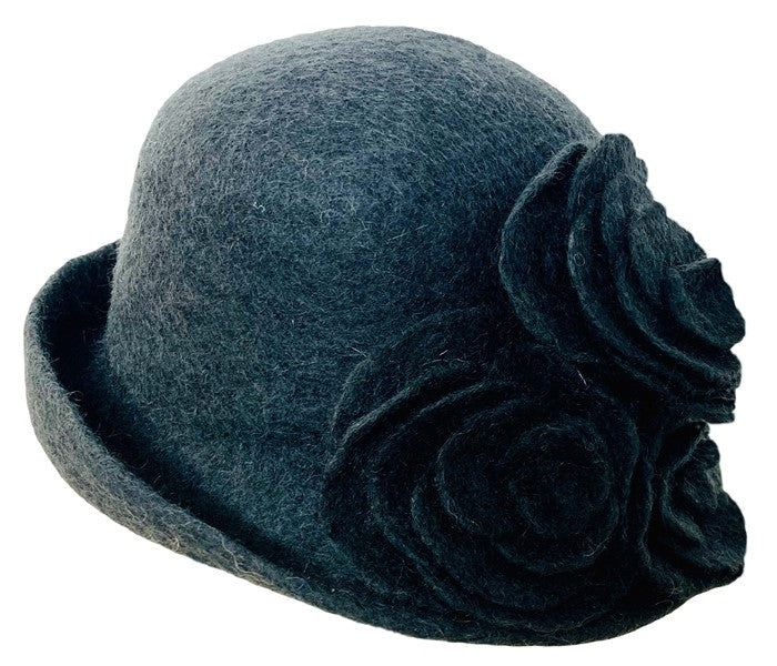 Felt Hat with Charcoal Roses - WEB ONLY EXCLUSIVE