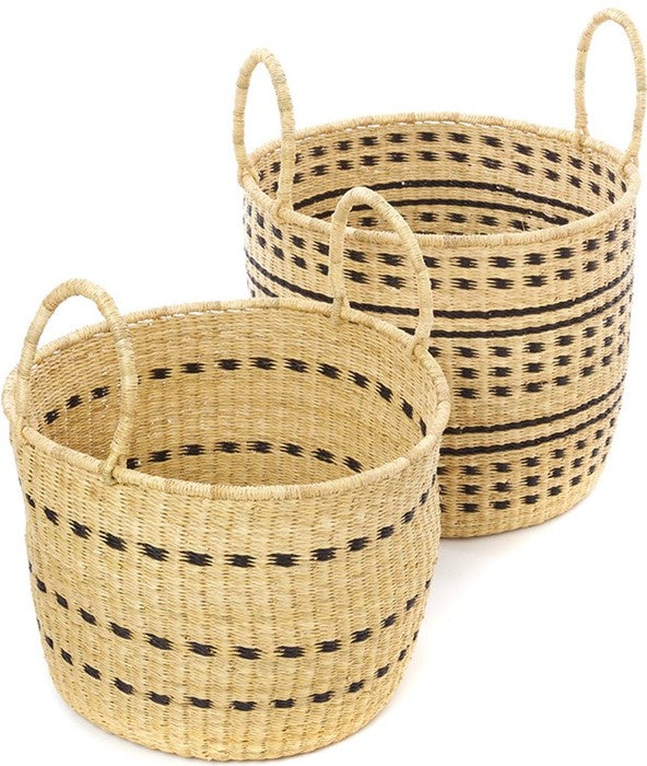 Natural & Raven Dotted Stripe Baskets - Set of 2 - WEB ONLY EXCLUSIVE