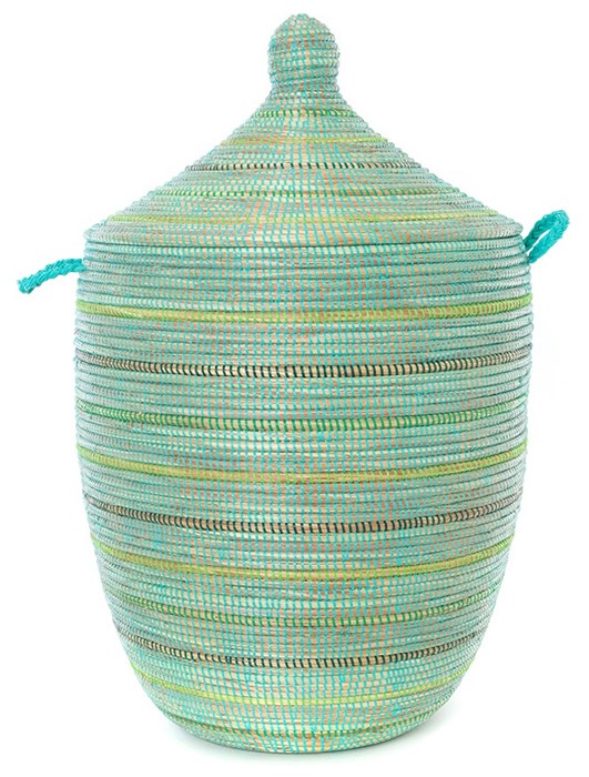 Green Striped Laundry Hamper Basket - WEB ONLY EXCLUSIVE