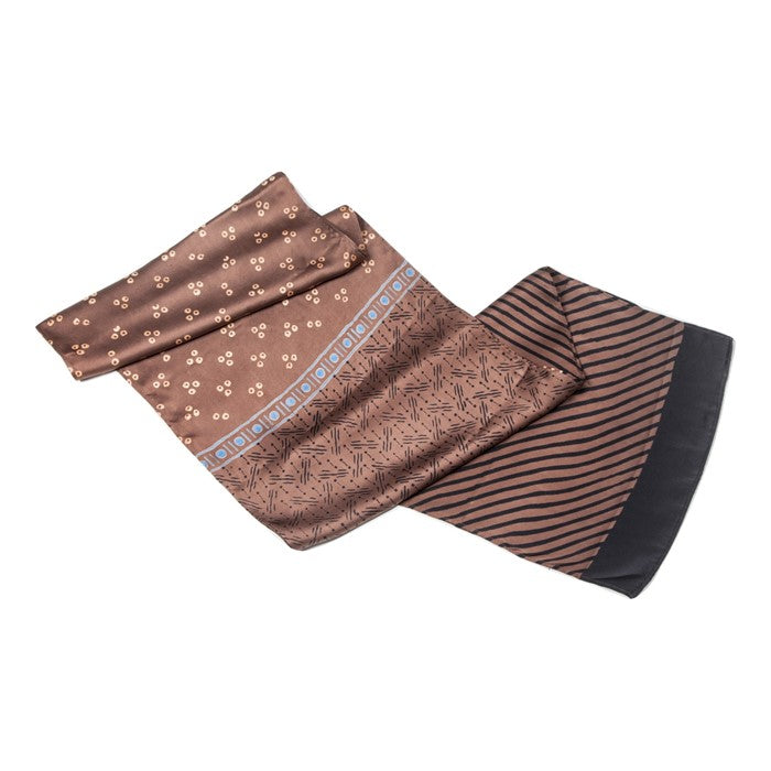 Brown Diagonal and Dots Silk Charmeuse Scarf - Web Only Exclusive