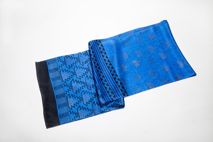 Silk Charmeuse Scarf with Sapphire Tree Print - Web Only Exclusive