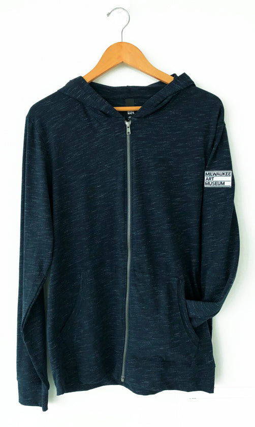 Navy Zip Up Hooded Sweatshirt with Arm Patch